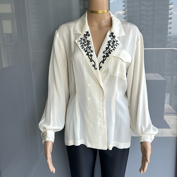 Vintage Tops - Vintage Double Breasted White Shirt
